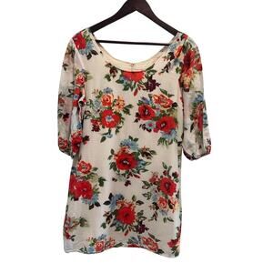 TULLE Floral Mini Dress Silk Cotton Blend Lined Size M Cottagecore Boho Chic